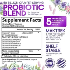 Probiotics for Women 50 Billion CFU - 16 Strains, Vaginal pH Health & Immune Support, Prebiotics & Cranberry - 60 Capsules By Nature's Nutrition