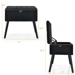 Costway Velvet Storage Ottoman Tufted Flip Top Vanity Stool Footrest with Wood Legs
