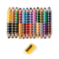 eeBoo: Striped Biggies Double-Sided Color Pencils Set, Woodland Friends, 12 pcs