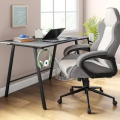 Swivel Dorm Gaming Chair Gray - Room Essentials&trade;: Upholstered Computer Desk Chair, Adjustable, Fixed Arms