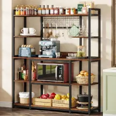 Tribesigns 55" Kitchen Hutch Cabinet Microwave Stand with 11 Hooks, 5-tier Baker&rsquo;s Rack with Storage Shelf