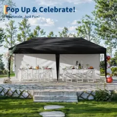 Garvee 10x20 Pop Up Canopy with 2 Sidewalls - Heavy Duty Outdoor Canopy Tent with Portable Roller Bag - 3 Adjustable Height, 4 Weight Bags