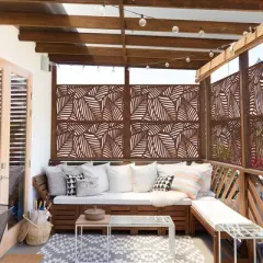 PexFix 72 in. x 47 in. Outdoor Metal Privacy Screen Garden Fence in Leaf Pattern in Rust Color