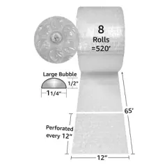 UOFFICE Bubble Cushioning Roll - 520' Long x 12" Wide with Large 1/2" Bubbles