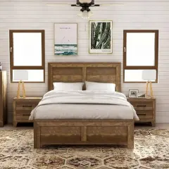 3pc Queen Quail Bedroom Set with 2 Nightstands Rustic Light Walnut - HOMES: Inside + Out