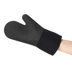 OXO Oven Mitt: Black Silicone & Cotton, Machine Washable, 13.3" x 6.8", Solid Pattern, Kitchen Textile