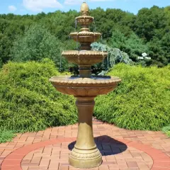 Sunnydaze 65"H Electric Resin and Concrete 4-Tier Eggshell Edge Outdoor Water Fountain with LED Lights
