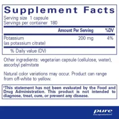 Pure Encapsulations Potassium (Citrate) - to Support Nerve & Muscle Function, Adrenals, Hormones, Heart Health & Energy*