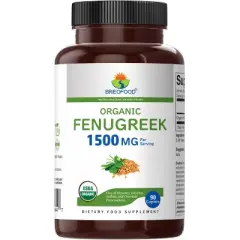 Brieofood Organic Fenugreek 1500mg, 45 Servings, Vegetarian, Gluten Free, 90 Vegetarian Tablets