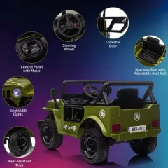 Electric Ride On Car with RC, 12V Kids Ride On Car with Led Lights, Music, Safety Belt, Double Doors, for Kids