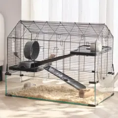 VEVOR Hamster Cage, 360&deg; Viewing Transparent Hamster Habitats, Small Animal Cage, 29.5 x 17.3 x 24 in, Ventilated Pet Mouse Cages, Black