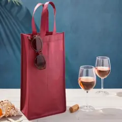 Juvale 10-Pack Double Bottle Wine Gift Bags Non-woven Totes Bags for Wedding (Red, 7 x 13.7 x 4 in)