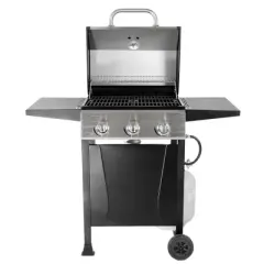 Grill Boss GBC1932M Outdoor BBQ 3 Burner Propane Gas Grill for Barbecue Cooking with Top Cover Lid, Wheels, and Side Storage Shelves, Black