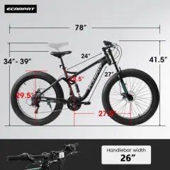INFURNIC Bicycles 26 Inch Full Suspension Mountain Bike with Shimano 21 Speeds and Fat Tires for Men, Black, 78"*27"*41.5"