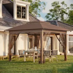 DSVIMOY 12'*12' Pop Up Canopy Tent with Netting and Carry Bag, Instant Tents for Parties, Height Adjustable, Khaki, 141"*141"*116.4"