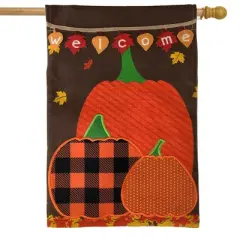 Welcome Pumpkins Autumn Burlap House Flag Patchwork Fall 28"x40" Briarwood Lane