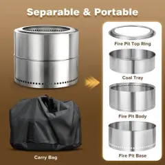 kismile 19.5in  Smokeless Stainless Steel Wood-Burning Camp Fire Pit with Carry Bag