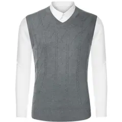 Lars Amadeus Men's Slim Fit V-Neck Sleeveless Cable Knit Pullover Sweater Vest