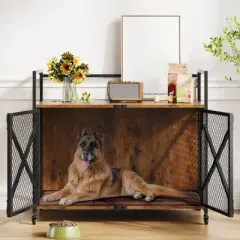 Dog Crate Furniture with Wheels, Chew-Resistant Dog Kennel Indoor, Decorative Dog Cage End Table, Heavy Duty Pet House for Small to Medium Dogs