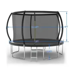 QingMoon 12FT trampoline Pumpkin Waterproof and weatherproof With Curved Safety Padded Poles, Safety Net And 5 Legs for Kids & Adults