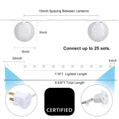 Itopfox Lantern String Lights Plug in, Outdoor White Lights for Patio, Bedroom with 10 Nylon Lanterns (Assembly Required)