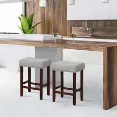 Costway Set of 2  Counter Height Bar Stools  Saddle Kitchen Chairs with Wooden Legs