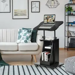 Costway Sit-to-Stand Laptop Desk Cart Rolling Mobile Height Adjustable w/ Storage Black