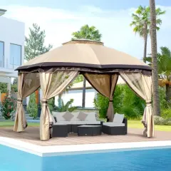 Outsunny 10' x 12' Outdoor Gazebo, Patio Gazebo Canopy Shelter w/ Double Vented Roof, Zippered Mesh Sidewalls, Solid Steel Frame