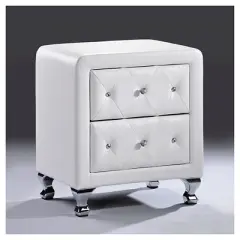 Stella Crystal Tufted Upholstered Modern Nightstand - White - Baxton Studio: Glamorous Design, Chrome Legs, Faux Leather