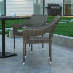 Emma and Oliver All-Weather Indoor/Outdoor Stacking Patio Dining Chairs with Steel Frame and Weather Resistant PE Rattan