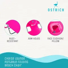 Ostrich Comfort Lounger Poolside Chair w/3 Adjustable Chair Positions & Chaise Sunbathing Beach Chair w/4 Adjustable Chair Positions, Pink