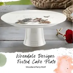 Royal Worcester Wrendale Designs Woodland Party Footed Cake Plate - 9.75" Round Dessert Stand, Festive Christmas Animals - Dishwasher-Safe Fine China