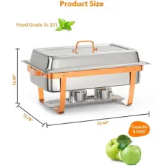 Chafing Dish for Buffet Set,  8 Qt With Folding Frame, Spoon & Tweezer for Weddings Parties Banquets Catering Events, Rose Gold