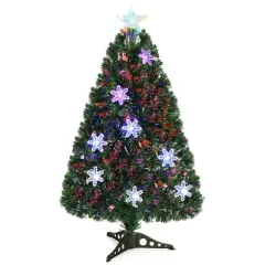 Costway 3FT Pre-Lit Fiber Optic Artificial Christmas Tree with Multicolor Led Lights