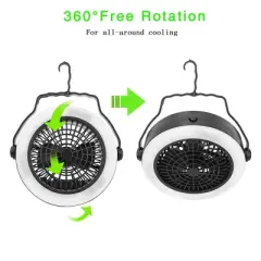 iMountek "2-in-1 Portable Camping LED Fan with Hanging Hook, USB/Battery Operated, for Hiking, Travel & Outdoors" Black