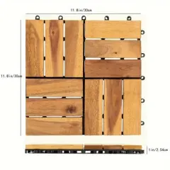 Gulches 27pcs Interlocking Deck Tiles, 11.8"x11.8" Natural Solid Acacia Wood, for Indoor/Outdoor Patio Garden Balcony Poolside