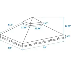 DOMETOUR 10x10 Ft Outdoor Patio Gazebo Replacement Canopy,Double Tiered Gazebo Tent Roof Top Cover Only GreatWall border(Frame Not Include)-Red