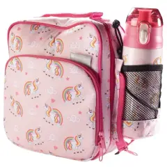 Bentology Lunch Box Set for Kids - Girls Insulated Lunchbox Tote, Water Bottle, and Ice Pack - 3 Pieces - Unicorn