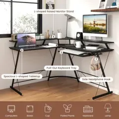 Tangkula L-shaped Computer Corner Desk 51&rdquo; Reversible Office w/Power Outlet USB Ports Monitor Stand Keyboard Tray Gaming Desk with Hook