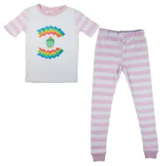 Just Chill Dog Blue Wash And Rainbow Dreams Short Sleeve Youth Girls 2-Pack Pajama Set