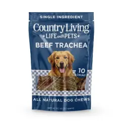 Country Living 6&rdquo; Beef Trachea Dog Chews &ndash; 10 Count Bag &ndash; All-Natural, Single-Ingredient, Long-Lasting Dog Treats