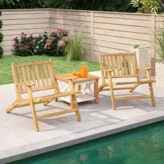 Tangkula 4PCS Teak Wood Outdoor Reclining Chair w/ Comfortable Backrest & Armrests