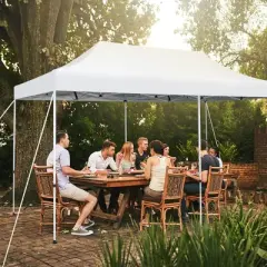 Tangkula 10 x 20FT Patio Pop-Up Folding Canopy Tent UPF 50+ ONE-BUTTON SETUP Instant Sun Shelter White