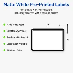 Avery Printable Rectangle Labels, Double Black Border, 2" x 3", Matte White Rectangle Labels, Permanent, Laser/Inkjet, 80ct, Great for Product Labels