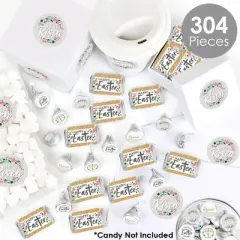 Big Dot of Happiness Religious Easter - Mini Candy Bar, Round Candy, & Circle Stickers - Christian Holiday Party Candy Favor Sticker Kit - 304 Pieces