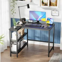 FDW 39/43 Inch L-Shaped Desk for Gaming & Study with Metal Frame & Storage Shelves