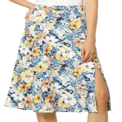 Allegra K Women's Boho Floral High Waist Split A Line Midi Skirt