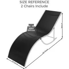 Patio Lounge Chairs Set of 2 - S-Shaped Ergonomic Design, Textilene Fabric, Aluminum Chaise Lounge for Pool, Beach, Garden