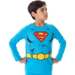 DC Comics Boys' Superman Costume Raglan Shirt And Pants Pajama Set with Cape Classic Superman