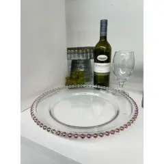 Essential Decor & Beyond 13" Clear Glass Charger With Beaded Edge in Rosegold Set of 4